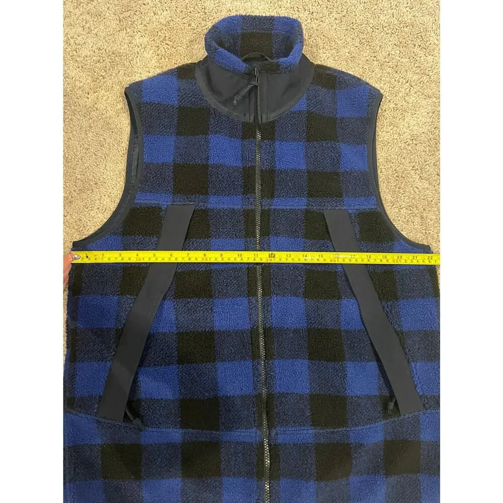 J Crew Nordic Sherpa Fleece Vest Terry Buffalo Check Blue Black Men's M (Fits L)